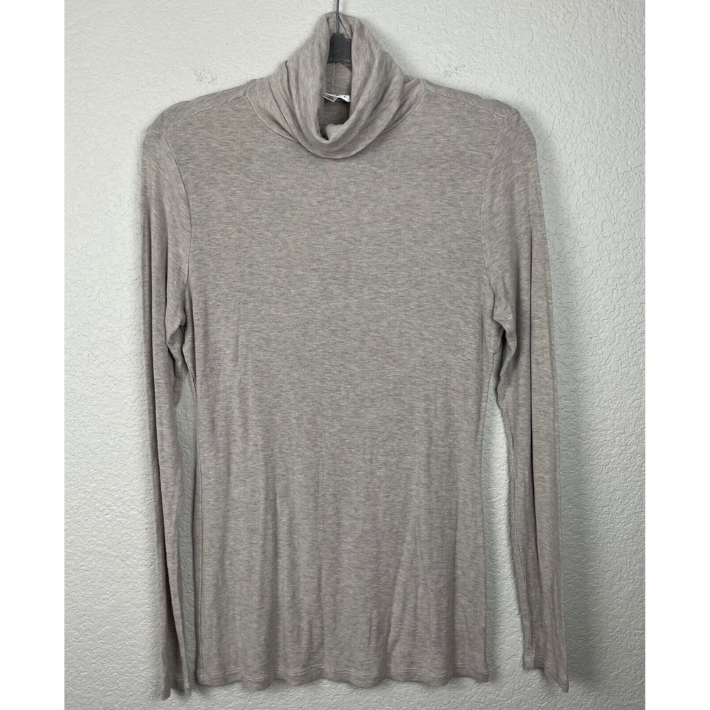 Cabi Turtle Top Medium Beige Long Sleeve‎ Lightweight Stretch Capsule Wardrobe